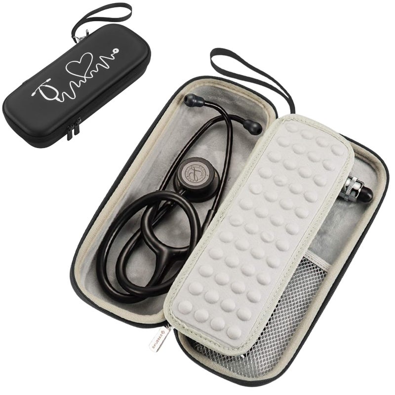 Caseling Hard Stethoscope Case for 3M Littman Classic III, Lightweight II S.E, Cardiology IV, MDF Acoustica - Nurse ID Slot and Pockets for EMT Accessories, Medical Scissors, LED Penlights, Black - Image 1